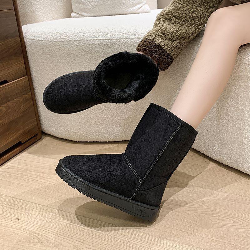 Outdoor mountaineering snow boots fur integrated high boots 2025 winter velvet warm short boots one pedal snow cotton shoes