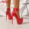 Fashion Aphixta 4cm Belt Buckle Platform Pumps Round Toe 16.5cm Thin Heel Ankle Strap High Heel Women Summer Spring Shoes Big Size 49 50