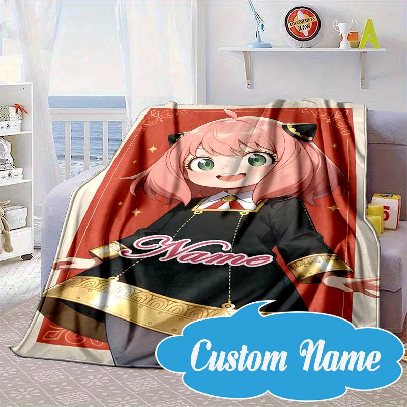 Custom Name Adventure Cute Anya Blanket bed sofa Blanket Flannel Blanket for Camping, Hiking, Picnic Essentials,gift for Fan family