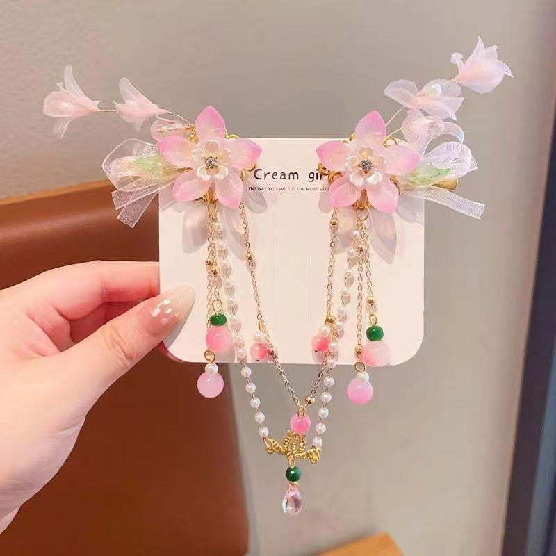 Chinese Style Fairy Hair Clips for Girls with Tassels and Forehead Chain