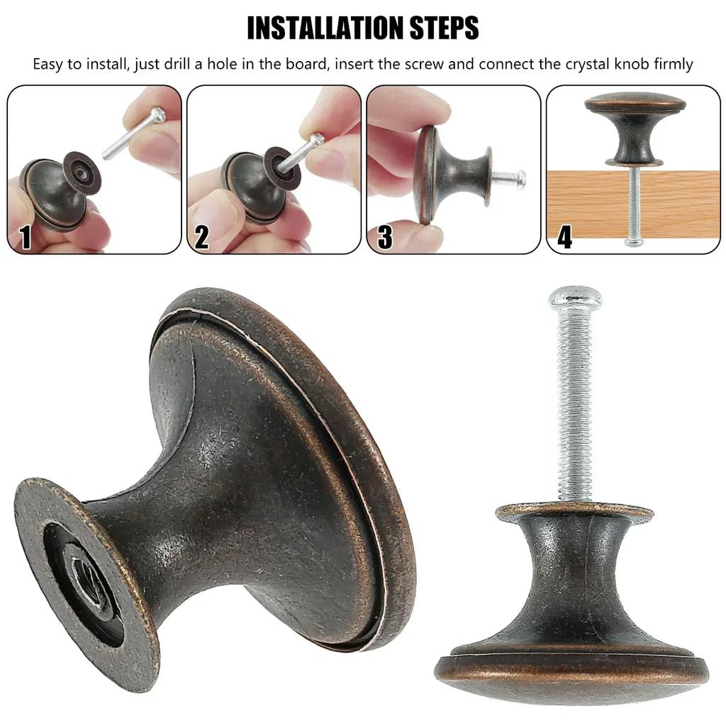 14/16Pcs Round  Antique Bronze Cupboard Door Pull Knob Kitchen Cupboard Door Decor Handles Replacement Hardware