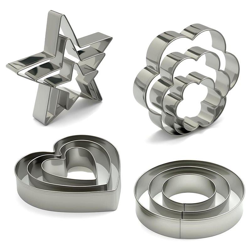 ABKS-Metal Biscuit Cutter Stainless Steel Cookie Cutters Set Heart, Flower Round,Star Shape Molds