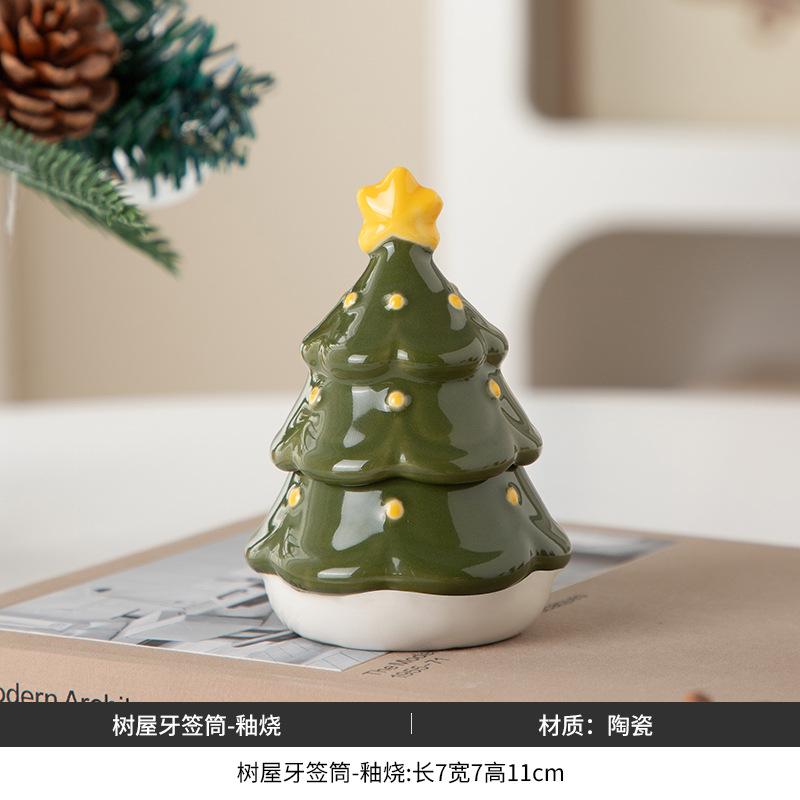 

Christmas Tree Toothpick Box Household Toothpick Tube Cute Cotton Swab Box Floss Two-in-one Storage Box Toothpick Jar