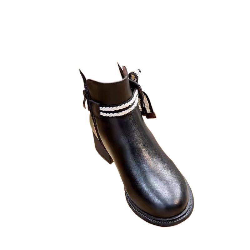 Damen Stiefeletten mit Blockabsatz - Weiches Leder im koreanischen Stil, Herbst/Winter 2025 Kollektion, Vielseitig und Figurformend für Kleider.