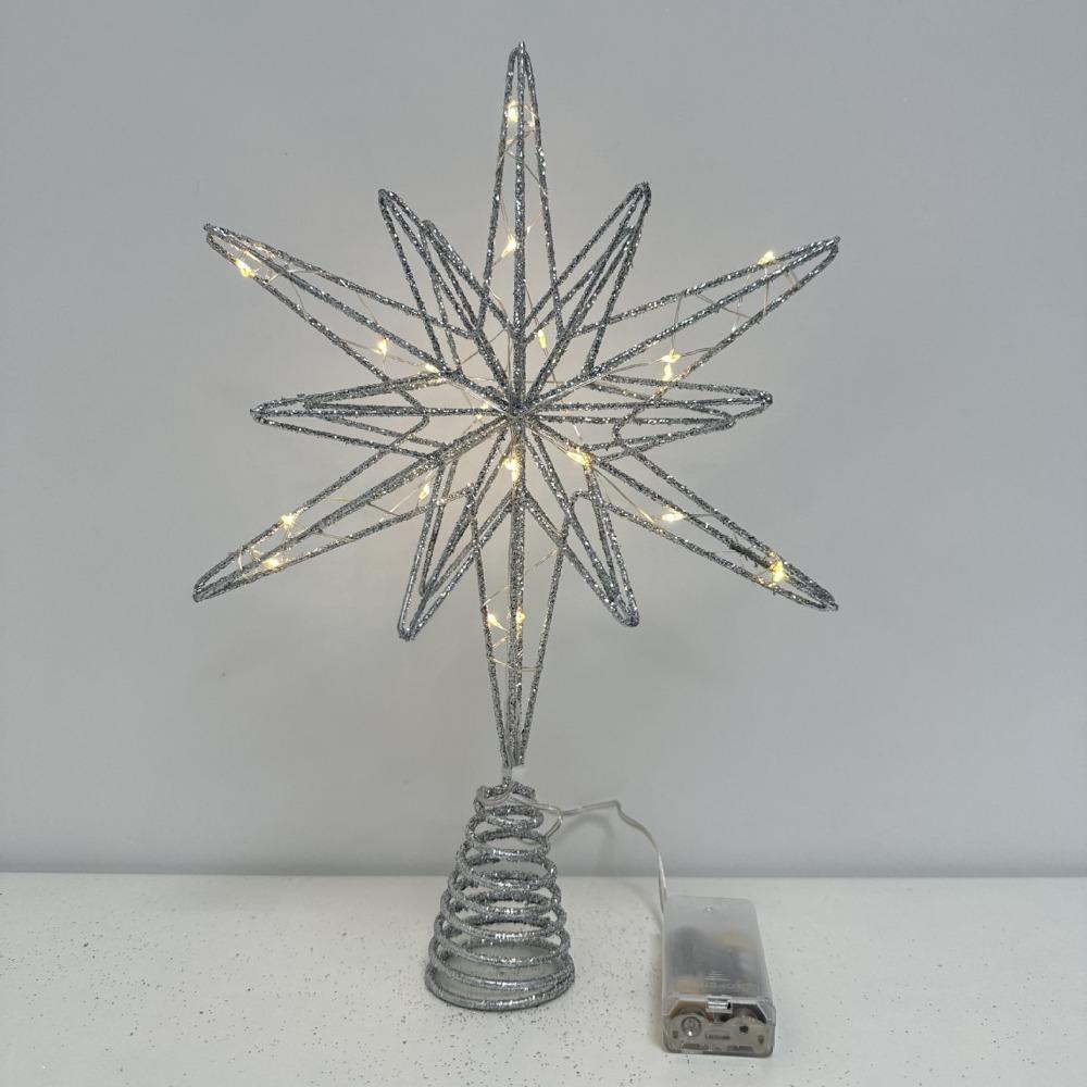 Star Christmas Tree Topper LED Light Lamp Iron Glitter Christmas Tree Decoration Xmas Decoration Party Supplies Light Up Props