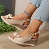 Women'S Wedge Sandals New Suede Bowknot Hemp Rope Thick Sole Platform Ladies Sandals Fashion Peep Toe Sandals For Women
