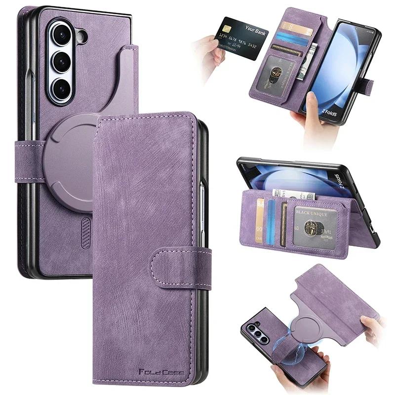 

Флип Кожаный Магнитный Чехол-Кошелек для Samsung Galaxy Z Fold 7 6 5 4 3 Fold7 Fold6 Fold5 Fold4 Магнитная Защитная Крышка Magsafe Galaxy Z Fold3 5G фиолетовый
