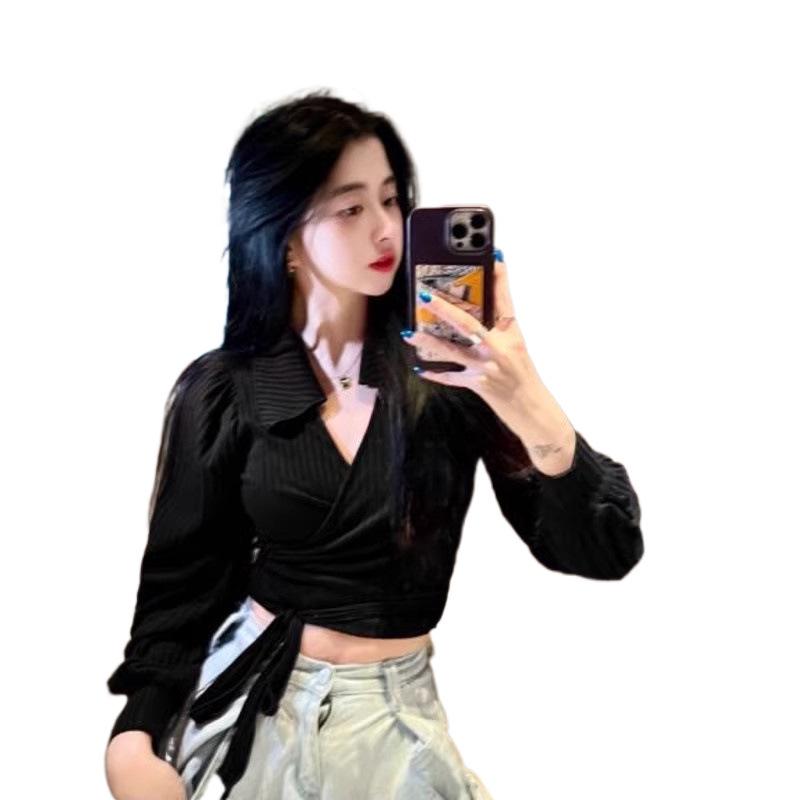 Women's Plus Size Burgundy Bubble Sleeve Polo Neck Base Layer Top