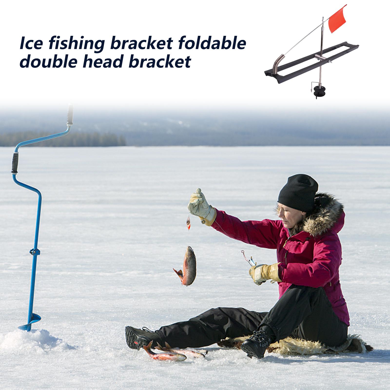 2Pcs Ice Fishing Tip Up Foldable with Orange Flags Rail Tip Up Compact Ice Rod Tool Ice Fishing Accessories Enduring