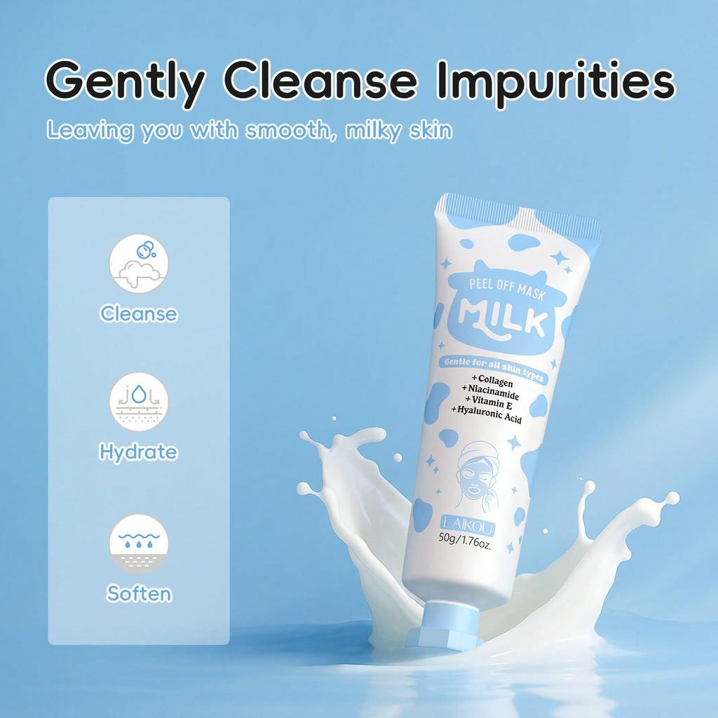 1pc Milk Peel-Off Face Mask, 50g, Contains Niacinamide, Deep Hydration, Pore Cleansing, Brightening