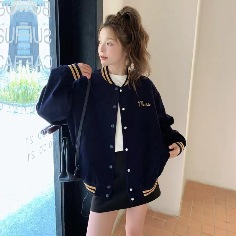 Women s Retro Fleece-Lined Baseball Jacket - Autumn 2025 College Style, Printed Loose Fit S