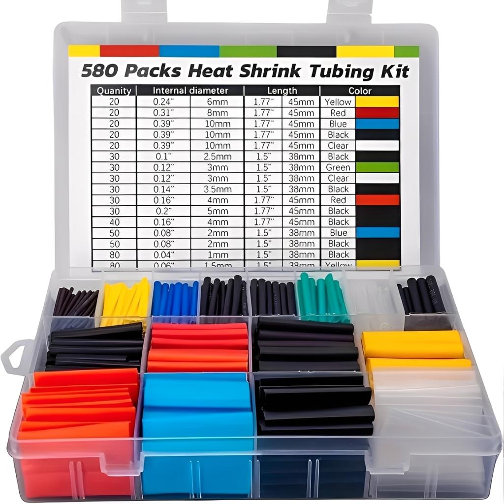 580pcs Heat Shrink Tube Kit Thermoresistant Tubing Heat Shrink Wire Wrapping Electrical Connection Cable Insulation Sleeved Protecter