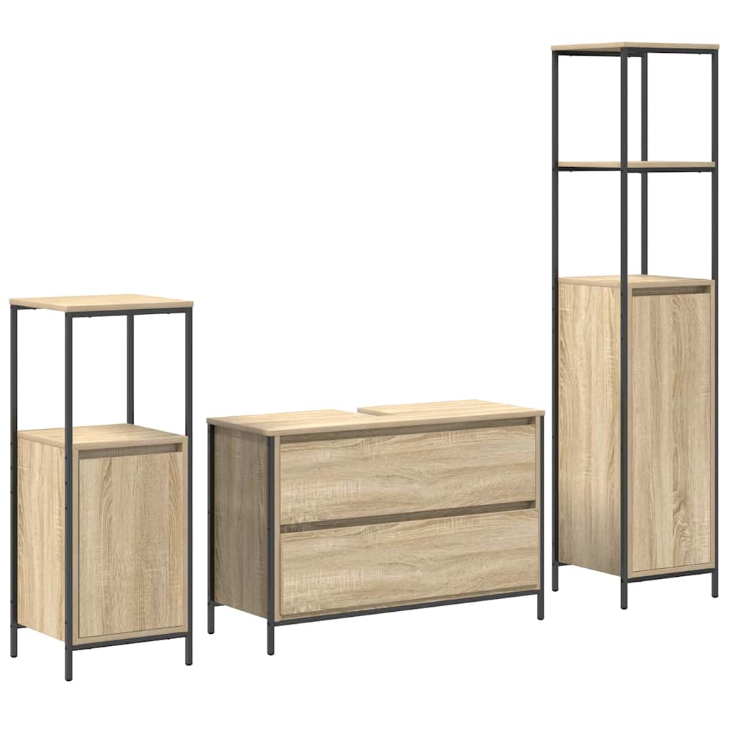 Bathroom Furniture Set with Shelf 3 pcs Sonoma Oak Wood Based Material