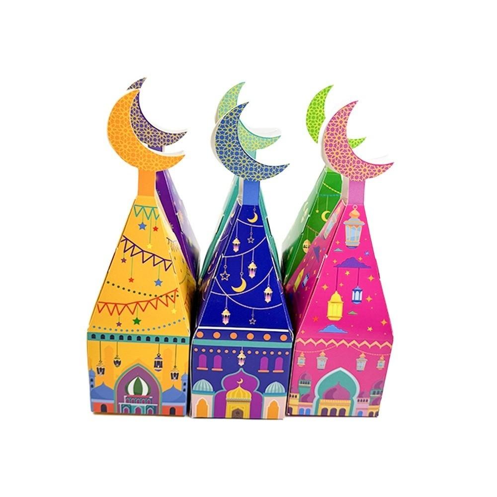 12Pcs Moon Castle Pattern Ramadan Kareem Box Favor Bags Candy Packaging Box  Eid Al Adha