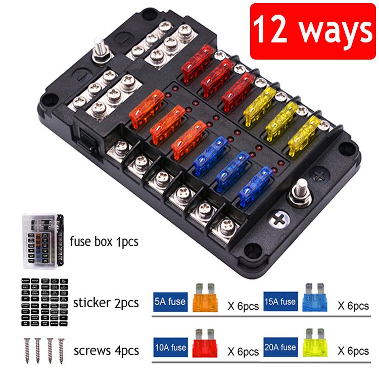 12 Way Fuse Box Holder With Blade Fuse Holder Block Warning Indicator Car Boat Blade Fuse Box 12V 24V Fuse Holders1
