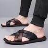 Herren Schwarz Leder Pantoffeln Handgemacht Einfache Flats Sommer Weiß Outdoor Römische Sandalen Offene Zehe Strandschuhe Übergröße