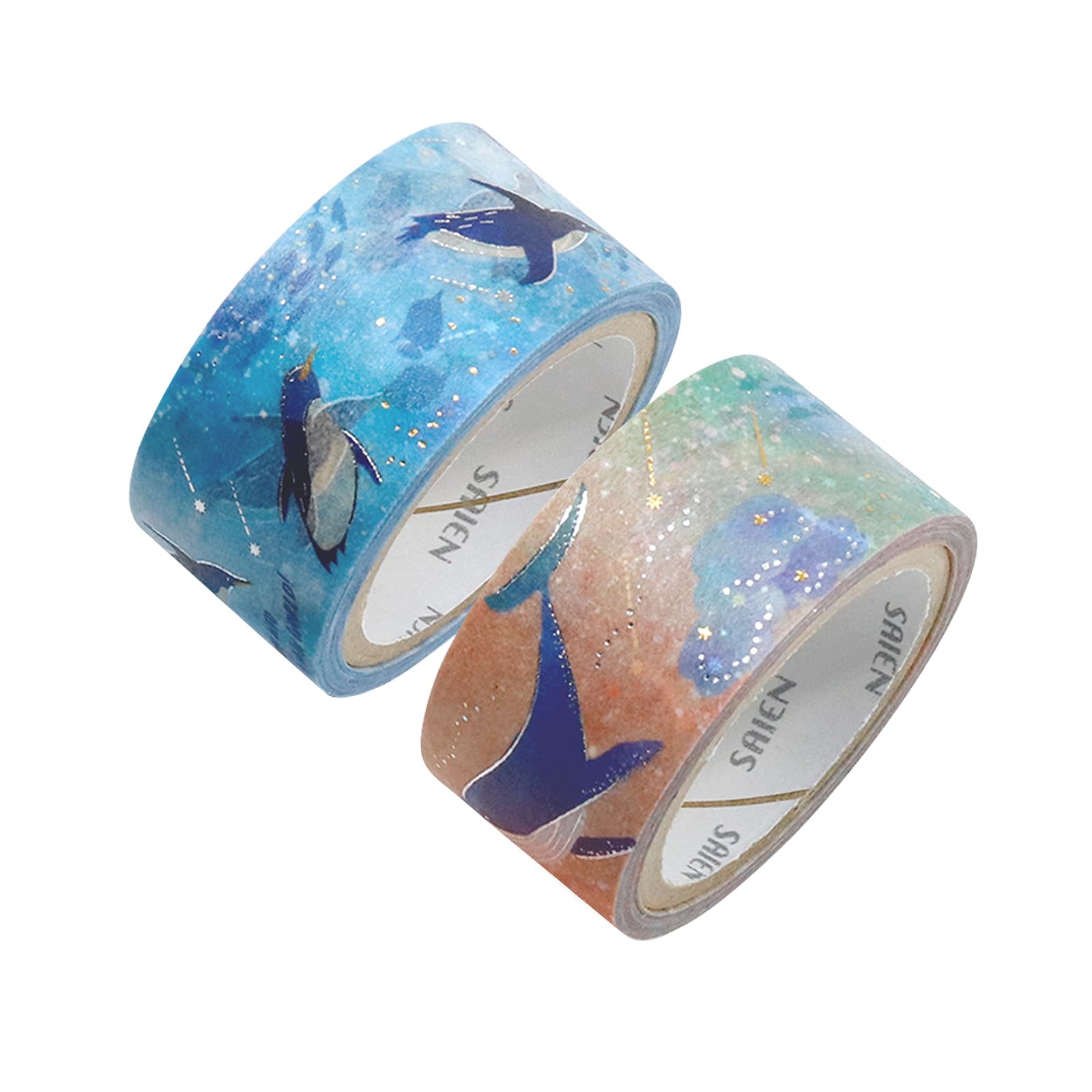 Kamiiso Sangyo Masking Tape SAIEN Marine Life Set Made in Japan 20mm Wide x 2 Rolls 2-Pattern (Penguin & Whale) Approx. UR-1078