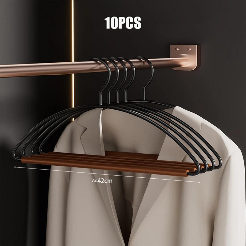 

10PCS Solid Wood Clothes Hanger Light Luxury Beech Semicircular Seamless Clothes Hanger Iron Simple Home Wardrobe Wooden Hook