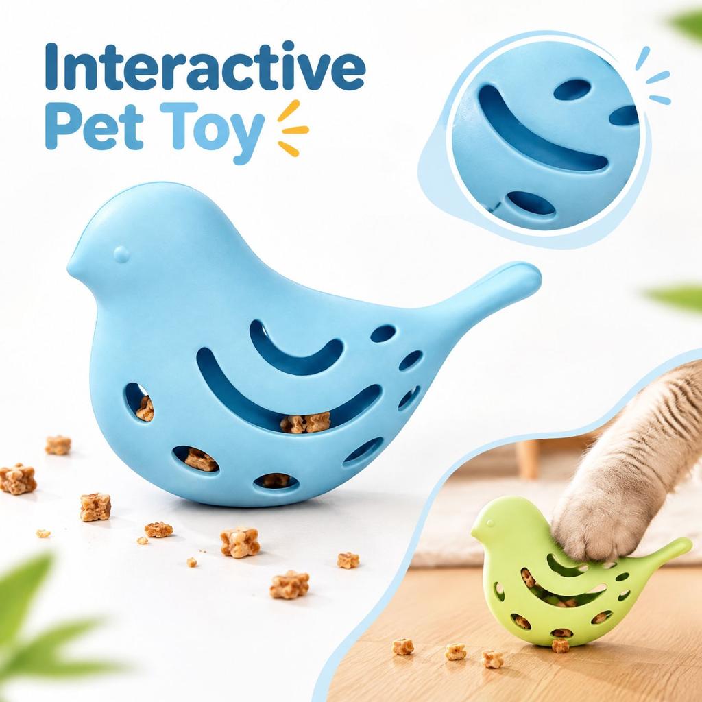 Dispensing Toy, Silicone Bird Shape Interactive Toy for Hiding Treats