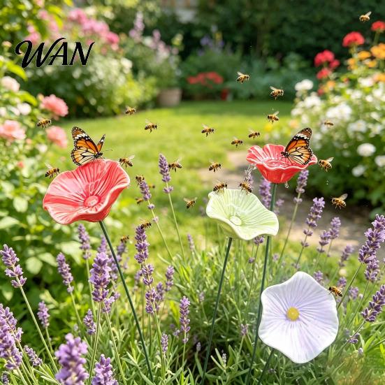 Insect Watering Station Handmade Ceramic Pollinator Station, Colorful Flower Bee Water Feeder & Butterfly Bird Bed Post Decoration Bath, Small Outdoor