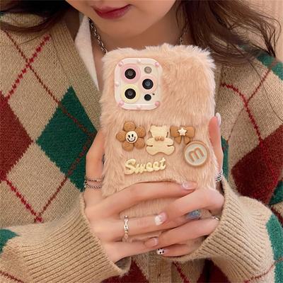 Funda de teléfono Ins coreana con dibujos animados 3d de felpa, color rosa, para Iphone 13, 12, 11 Pro, Xs Max, X, Xr, 7, 8 Plus, funda trasera suave a prueba de golpes para invierno