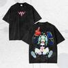 Vintage Washed Neon Punk Girl T-Shirt, Dark Streetwear Cyber Tee, Video Game Merch Metalhead Fan Gift