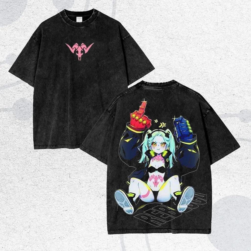 Vintage Washed Neon Punk Girl T-Shirt, Dark Streetwear Cyber Tee, Video Game Merch Metalhead Fan Gift
