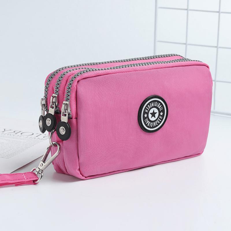 New Washed Denim Women's Three Zipper Coin Purse,Makeup Bag,Phone Bag,Hand-Held Portable Bag