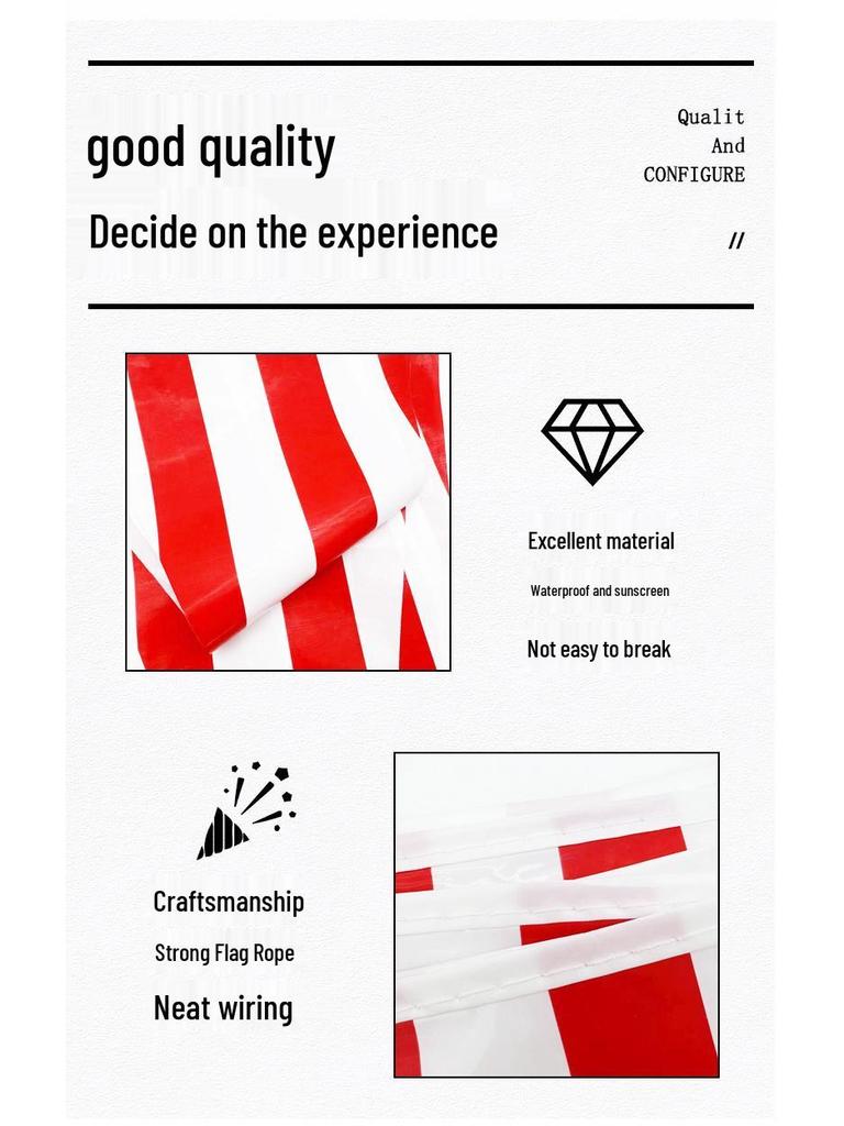 30m Red-White Striped Circus Carnival Pennant Bunting for Parties and Decorations