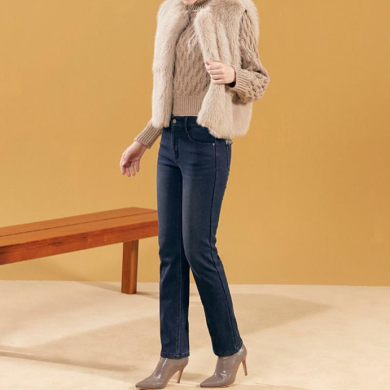Bang Bang Women S Mink Boa Fleece Lined Bonded Denim Navy