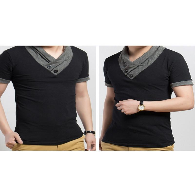 Men Color Splicing Short Sleeve Casual T Shirt