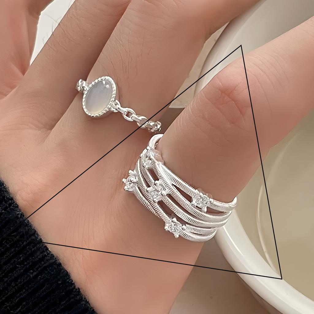 925 Silver Flower Lace Ring Korean Fashion Opening Inlaid CZ Adjustable Rings Valentine's Day Gift