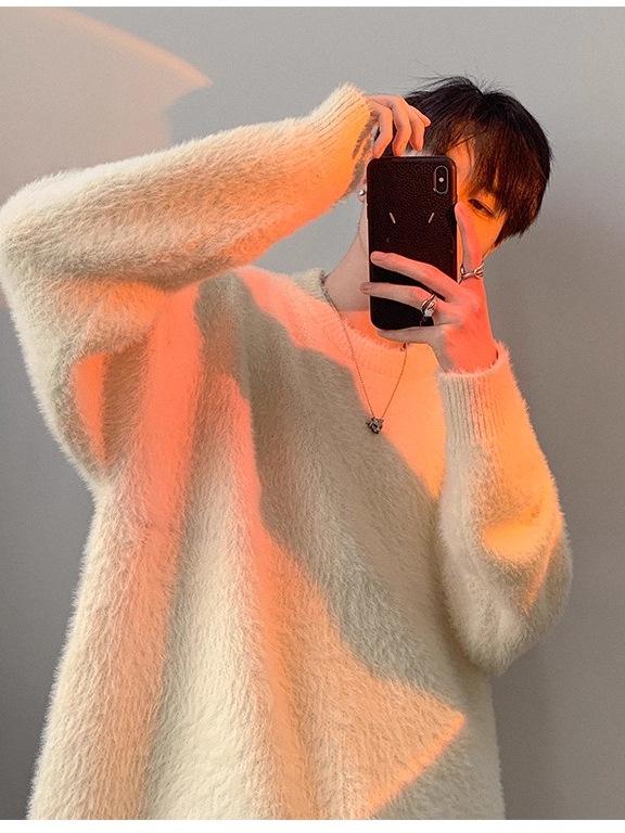 Herren Trendiger Strick-Halbreißverschluss-Pullover: Dick, Locker, Mittelhoher Kragen für Herbst und Winter