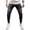 Pantaloni jeans da uomo con cerniera a righe in denim con foro vintage lavaggio hip-hop da lavoro