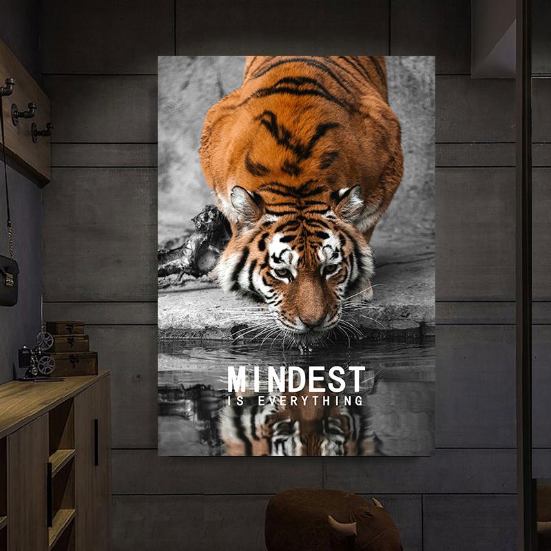 

Modern Black and White Lion Leopard HD Pictures Canvas Painting Tiger Focus Animal Posters and Prints for Living Room Decor 20X40CM No Framed