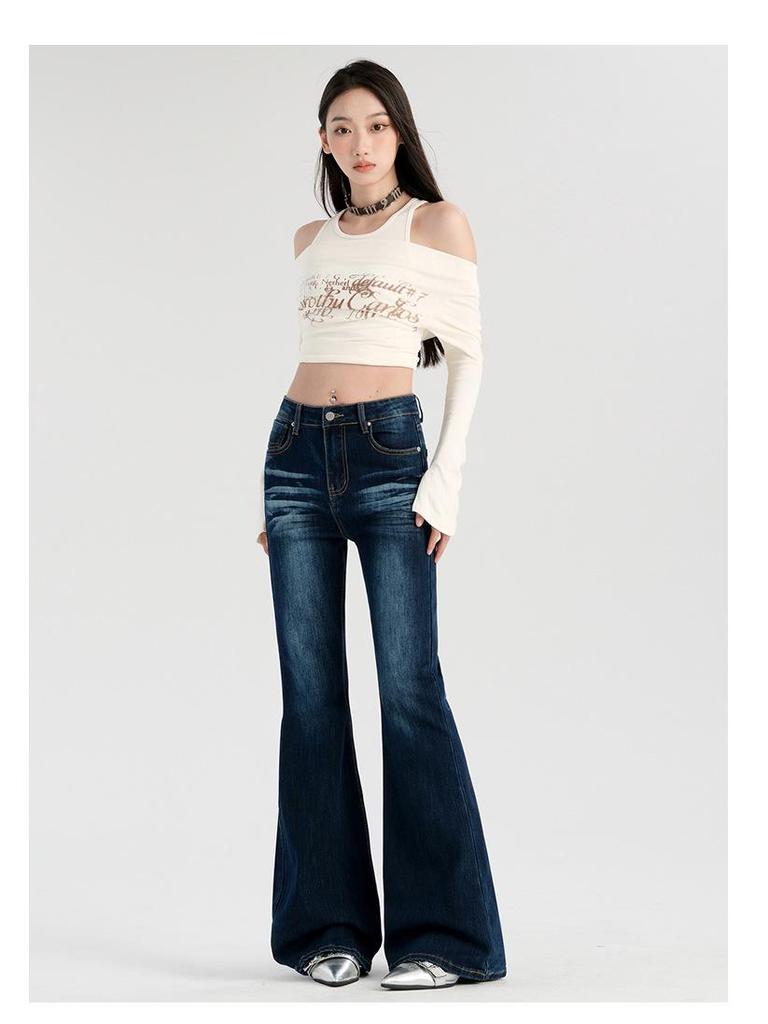 Women's High Waist Micro Flare Jeans - Dark Blue Retro Spring 2025 Edition
