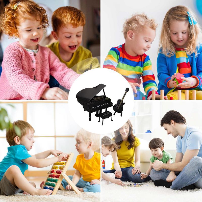 Exquisite Grand Piano Musical Instrument Model Piano Stool Toy Accessories Model Miniature House Decor for Birthday Kid Gift