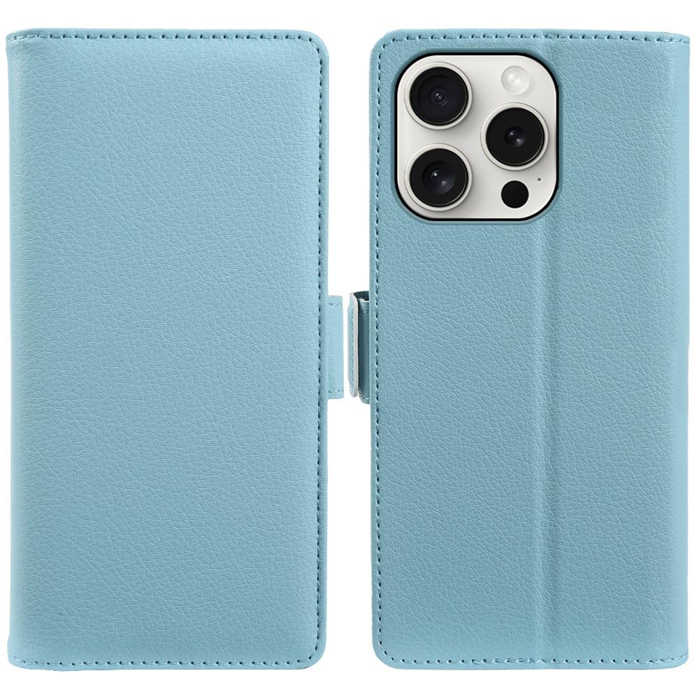 

For iPhone 15 Pro Max Wallet Case with Dual Magnetic Clasp Litchi Textured Leather Flip Stand Phone Cover