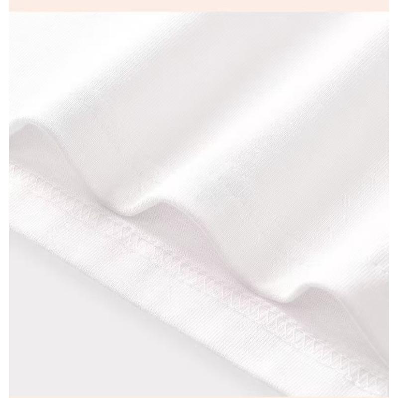 Cotton Round Neck Long Sleeve T-shirt Womens Autumn Fashion Basic White Top Loose Fit Casual Tee