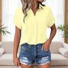 Women's Point Collar Short Sleeve Blouse Straight Fit Streetwear Button Down Shirt Solid Color Casual Summer Top 2026 European Fashion Blouse