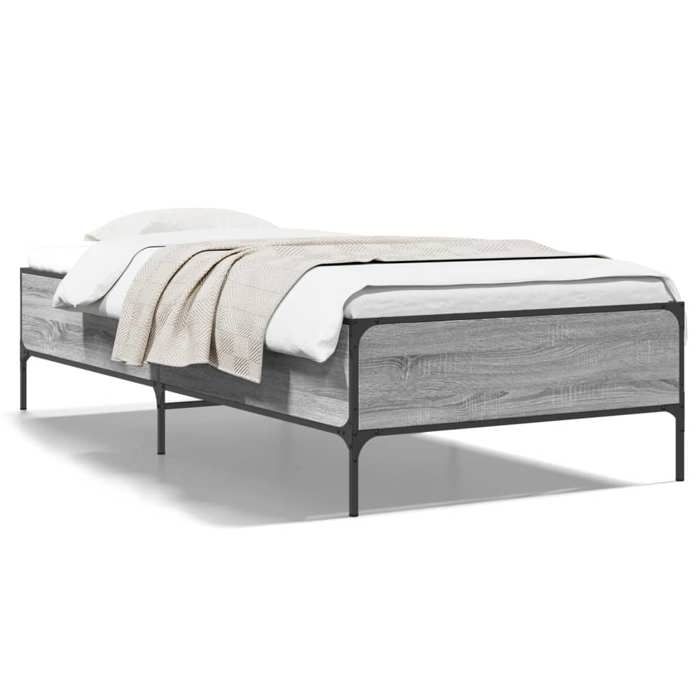 VidaXL Cadre de lit sonoma gris 100x200 cm bois d'ingénierie et métal, lit, lit d’invités, lit simple, meuble de chambre à 844964