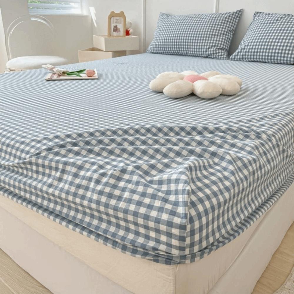 Practical All Inclusive Single Plaid Mattress Cover Non Slip Skin-friendly Bed Sheet Rustic Style Elastic Band Bed Cover Bedroom