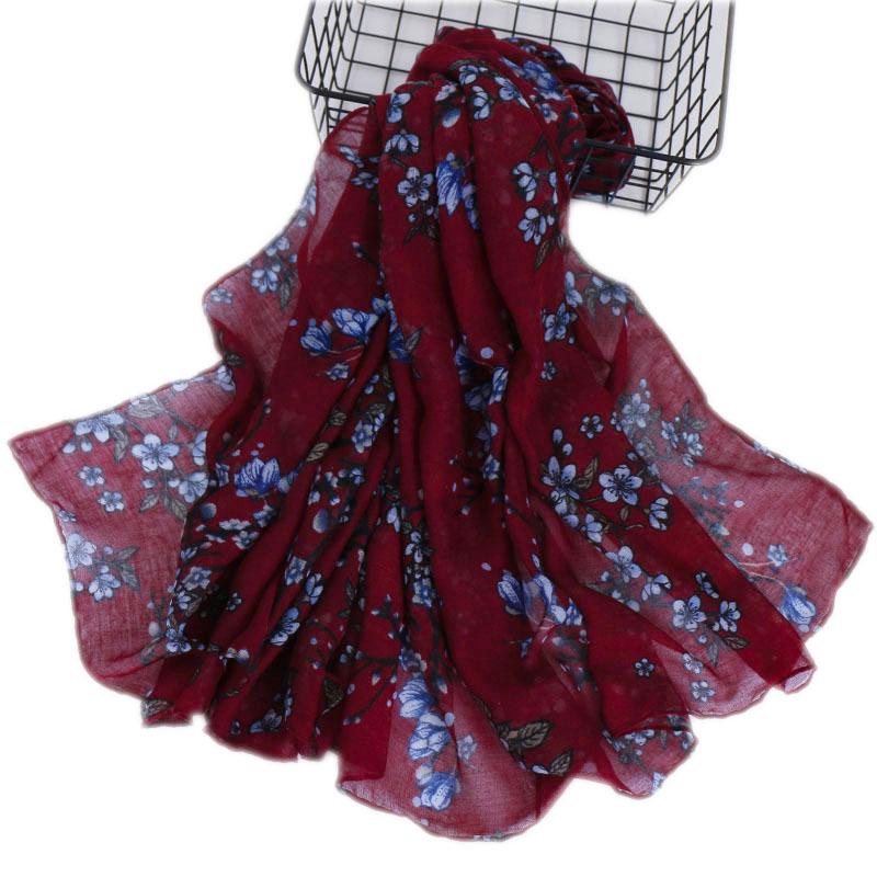 Autumn Winter New Voile Warm Scarf For Women Girl Cute Floral Print Scarves Soft Cotton Pashmina Shawl Foulard Wrap Shawls