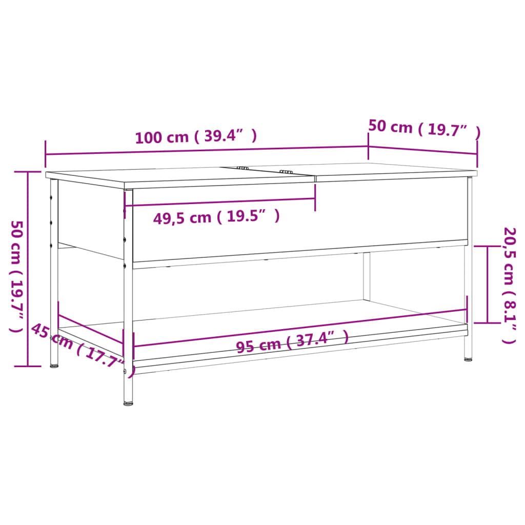  Coffee Table, Grey Sonoma Oak, 100x50x50 Cm
