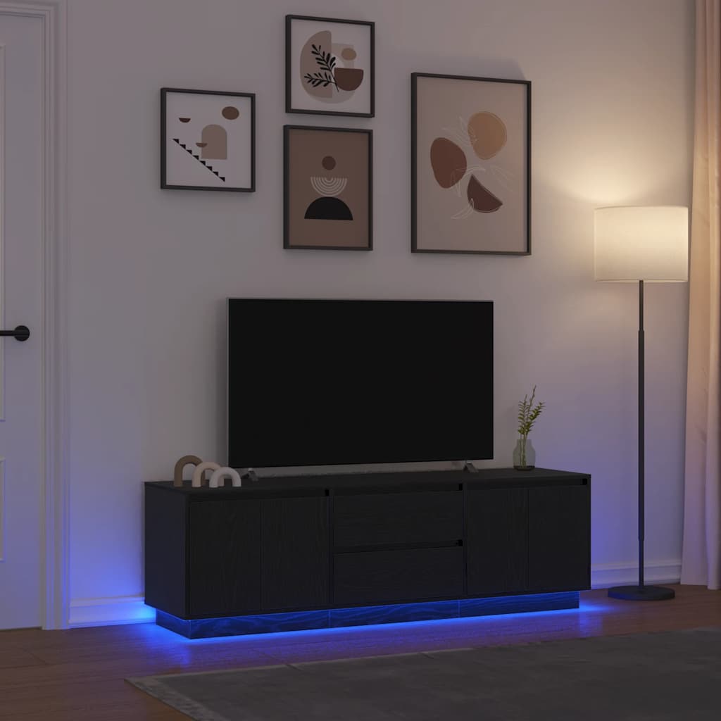 TV Stand with LED Lights Black Oak Effect 160.5x41x50 Cm