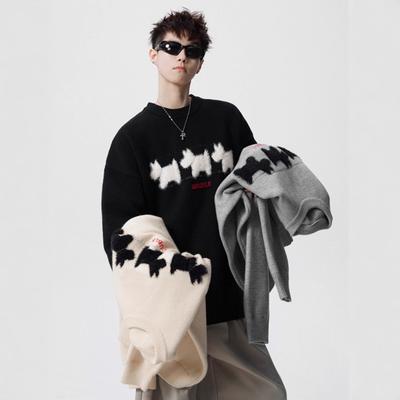 Autumn and Winter Cartoon Animal Mohair Sweater Men's Tide Brand Street BF Lazy Wind Couple Knitted Sweater Crew Neck Sweater