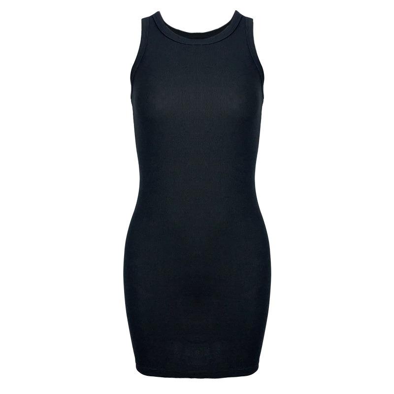 Sommer Ärmellos Sexy Tasche Hüfte Kurz Kleid Einfach Schlankmachend Tanktop O-Ausschnitt Mini Kleider Basic Mode Bodycon Party Elegant Kleidung