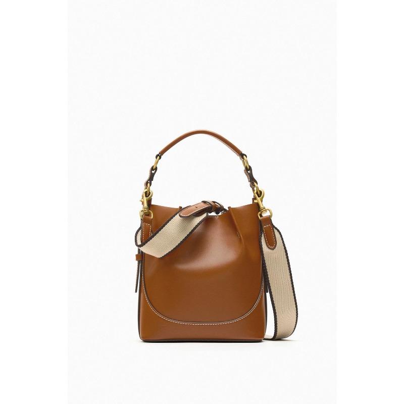 Fashion new women's bag brown bundle mouth portable messenger broadband bundle mouth bucket bag