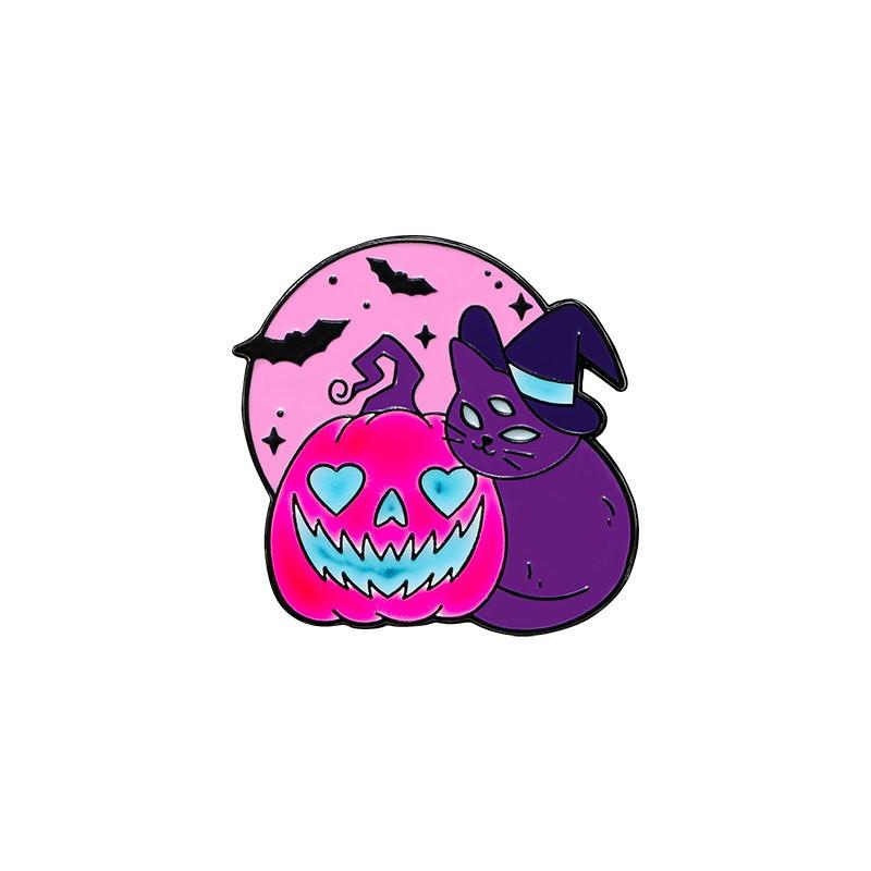 Popular Series Brooch Pumpkin Skull Ghost Alloy Oil Drip Metal Cartoon Punk Horror Badge