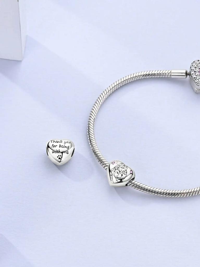 Copper Plated Original Charms Valentine'S Day Pink Heart Beads Fit Bracelet Women'S Jewelry Gift